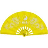 Handwaaier/Tai Chi waaier Yin Yang geel - polyester - Verkoeling in de zomer