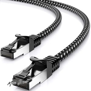 Mrs. Jones 15m CAT7 LAN Kabel - Netwerkkabel met Koper- en Nylonmantel - AWG27 600 MHz 10 Gbit/s S-FTP (PIMF) RJ45 Patchkabel Ethernetkabel voor Internet DSL Routers - Zwart .