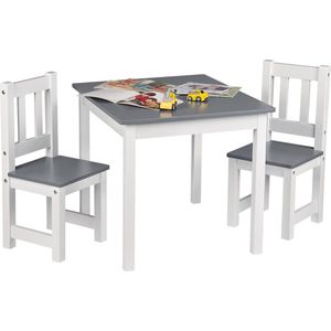 Kamyra® Kindertafel en 2 Stoeltjes - Kindermeubel, Tafel, Tafeltje - voor Peuter, Kleuter & Kinderen - Hout  - Grijs + Wit