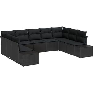 vidaXL - 9 - Delige - Tuin - Sofa - Set - met - Kussens - Zwarte - Poly - Riet