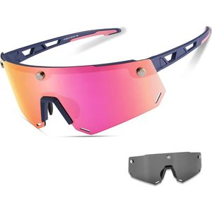 ROCKBROS Fietsbril Dames Heren gepolariseerde Zonnebril UV400 Bescherming Sportbril met 2 verwisselbare Lenzen TR90 Frame voor Buitensporten Fietsen Hardlopen Magnetische Bril