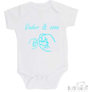 100% katoenen Romper "Vader & zoon Boks" Unisex Katoen Wit/aquablauw Maat 56/62 Vaderdag