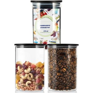 Voorraadpotten set van 3 - Luchtdichte bamboe deksels - Glas - BPA Vrij - 575 ML - 13,2 cm Hoog - 8 cm Diameter - Snoeppot