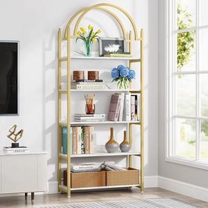 Gran VidaÂ® - Open Boekenkast - Stijlvol Metalen Frame met Wit Faux Marmeren Planken - 80 x 30 x 184