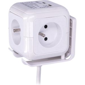 Vizyon - Stekkerdoos kubus - 4 Stopcontacten - 2 x USB, 1 x USB-C - 1,5 meter kabel - Kubus Stekkerdoos - Zwart