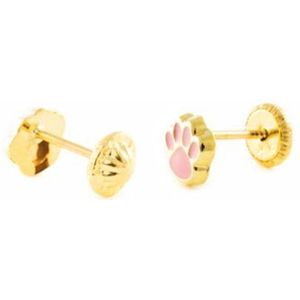 La Rosa Princes Roze Hond Kat Dierenpoot Oorbellen 9 karaat Goudkleurig- Meisje - Dieren