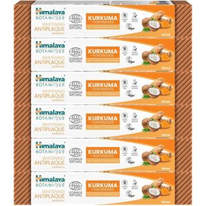 Himalaya Botanique Whitening Antiplaque Toothpaste Curcuma + Coconut Oil - 6 x 75ml - Natuurlijke Tandpasta tegen Tandplak - Ayurvedisch - Fluoridevrij - Vegan - Met Kurkuma en Kokosolie