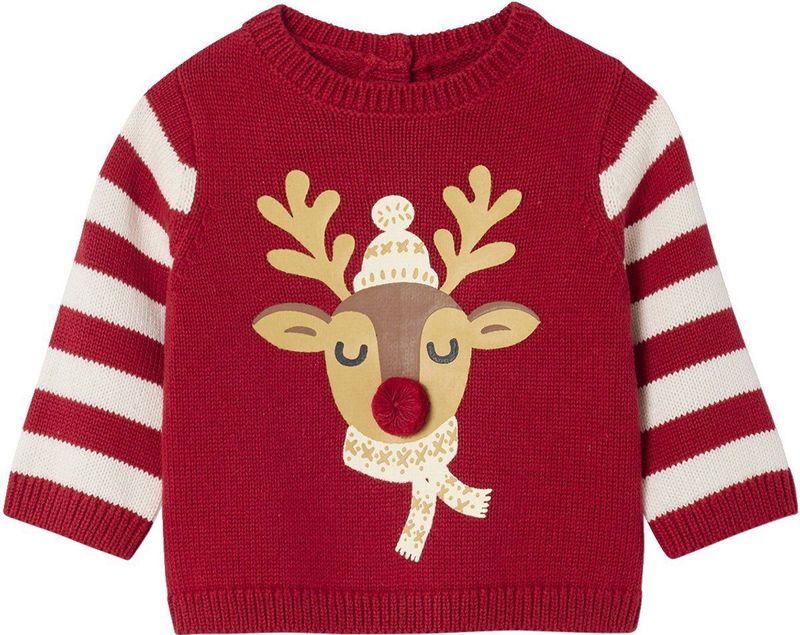 Kersttrui - Rood - Babyjongens - Rendiermotief - Lange Mouwen