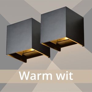 Wandlamp dimbaar set van 2 - Zwart - 2x3 watt - 3000k warm wit - 10x10x10cm - Geschikt voor binnen en buiten - Kubus lamp - industrieel