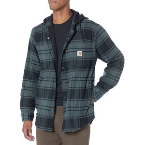 Rugged Flex Relaxed Fit Flanel Fleece Gevoerd Hooded Shirt Jac - Heren Werk Utility Overhemd