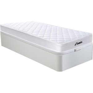 Vente-unique Set 90 x 190 cm bedbodem met opbergruimte, wit + matras met veren en vormgeheugen van 15 cm dik - WOLKENLOS van MORGENGOLD L 190 cm x H 30 cm x D 90 cm