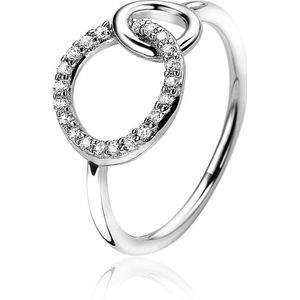 ZINZI zilveren ring 2 ronde vormen verbonden wit ZIR1782