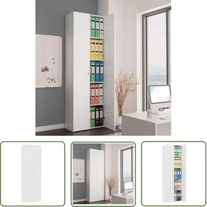 The Living Store Kantoorkast 60x32x190 cm bewerkt hout wit - Opslagkast - Houten Kast - Kantoor Kast - Bureau Kast - Bergruimte