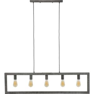 Industrial Silver - Hanglamp - metaal - oud zilver - rechthoekig - 5 lichtpunten