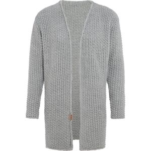 Knit Factory Carry Gebreid Dames Vest - Grof gebreid dames vest - Lichtgrijze cardigan - Damesvest gemaak uit 30% wol en 70% acryl - Licht Grijs - 36/38
