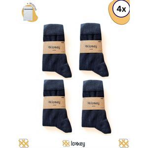 Loxxey® - Sokken -Katoen - 4 Paar - Heren & Dames - Naadloos - Maat 43-46 - Donkerblauw + Wasnet 33x22cm