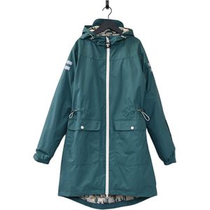 Ducksday - Regenjas Dames - Donkergroen - Waterdicht - Met Capuchon - Gevoerd - Half Lang Model