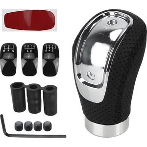 Lederen autopookknop met 5 6 versnellingen - handmatige versnellingshendel (Zwart) met 3 adapters .