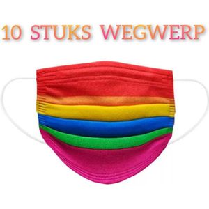 Rainbow wegwerp mondmaskers per 10 stuks