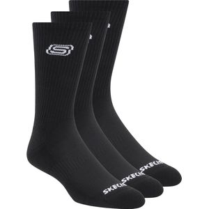 Skechers 1/2 Terry Ribbed Crew Unisex Sokken - Zwart - One Size
