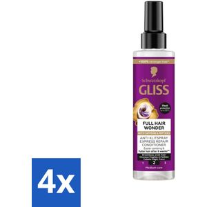 4 x Gliss - Anti-Klit Spray Full Hair Wonder - Voor Voller en Sterker Haar - 200 ml - Haarverlies - Haarversterking - Anti-klit Spray - Volume Shampoo - Haarspray