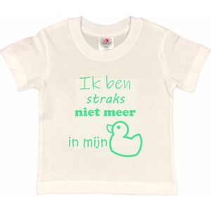 Shirt Aankondiging zwangerschap ""Ik ben straks niet meer in mijn eendje | korte mouw | wit/mint | maat 98/104 zwangerschap aankondiging bekendmaking