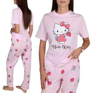 Hello Kitty Damespyjama, TWEE DELIG, korte mouwen, wijde pijpen, 100% KATOEN
