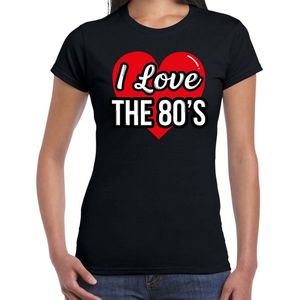 I love 80s verkleed t-shirt zwart voor dames - discoverkleed / party shirt - Cadeau voor een eighties liefhebber XS