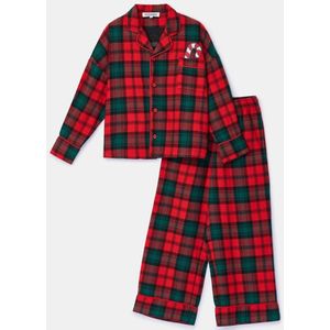 Woody kerstpyjama meisjes flanel roodgroen - 2 jaar