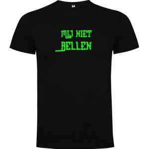Zwart T-Shirt met “ Mij niet bellen / Don't call me “ Afbeelding Neon Groen Maat S