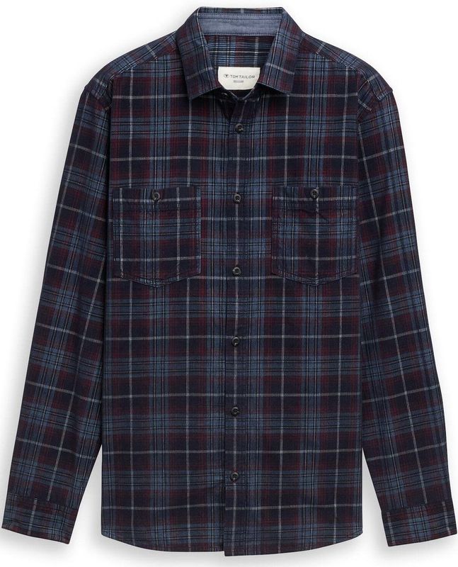 Tom Tailor Regular fit corduroy overhemd met ruitjesmotief
