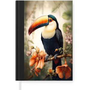 Notitieboek - Schrijfboek - Toekan - Vogel - Bloemen - Planten - Notitieboekje klein - A5 formaat - Schrijfblok