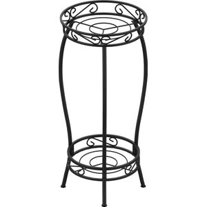 27 inch metalen plantenstandaard, 2-laags bloemenstandaard, plantenstandaard, bloempotstandaard, bloempothouder voor binnen en buiten, zwart