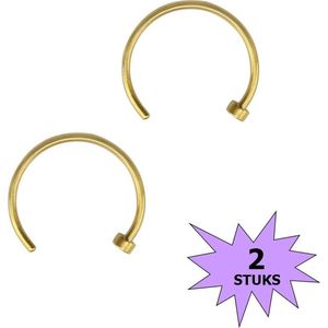 Fako Bijoux® - Neuspiercing - Open Ring - 10mm - Goudkleurig - 2 Stuks