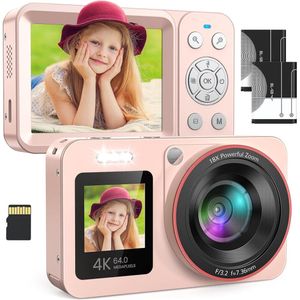 Crrynuo - Digitale Camera - Vlog Camera - Fotocamera - Roze - 64MP 18x Optische Zoom 4K Opname