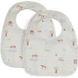 Jollein - Slab Waterproof (Farm) - Polyester - Polyurethaan - Slabbetjes Baby - 2 Stuks - 40 cm