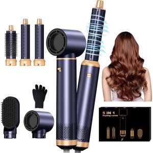 UKLISS Airstyler Krultang 5-in-1 – Multistyler – Föhnborstel – Stijltang – Haardroger met Borstel – 2025 Model – Blauw met Handschoen