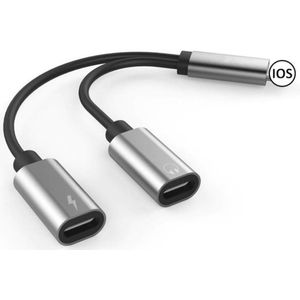 Lightning Compatible 2 in 1 Splitter Audio Adapter - Opladen & Muziek luisteren tegelijk - Dubbele Jack Koptelefoon Aux Box Zak - Dual hoofdtelefoon Audio Lading Adapter - Goud
