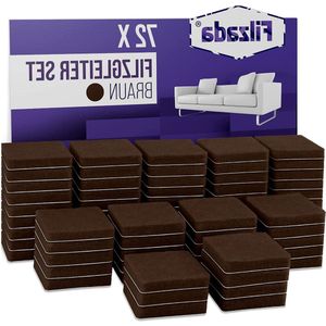 72x viltglijders zelfklevend - 25 x 25 mm vierkant - bruin - professionele meubelglijders vilt met ideale kleefkracht - ®