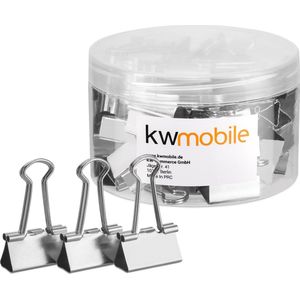 kwmobile 50 stuks zilverkleurige papierklemmen - Set van 50 foldback clips - Documentklemmen - Fold back klemmen - Lengte 25 mm - Zilver