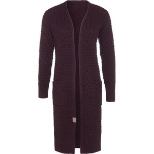 Knit Factory Jaida Lang Gebreid Dames Vest - Grof gebreid paars damesvest - Cardigan voor de herfst en winter - Lang vest tot over de knie - Aubergine - 40/42 - Met steekzakken