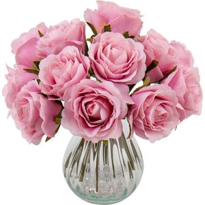 Kunstbloemen, kunstrozen, namaakboeket, Iers rozenboeket, zijden roos, hoogte 23 cm, 12 koppen, rozen, zijden bloemen, bruidsboeket voor bruiloft, woondecoratie