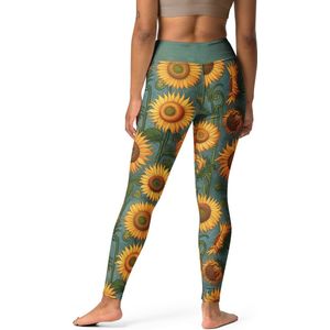 Vincent van Gogh 'Zonnebloemen' (""Sunflowers"") Beroemde Schilderij Yoga Leggings | Premium Kunst Yoga Legging Dames | L