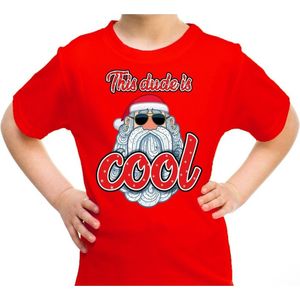 Foute kerst shirt / t-shirt - this dude is cool met stoere santa rood voor kinderen - kerstkleding / christmas outfit 116/134