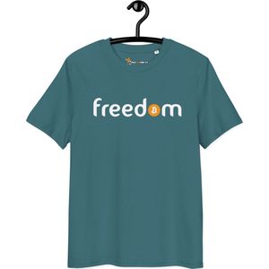 Bitcoin T-shirt - Freedom - Unisex - 100% Biologisch Katoen - Groen - Maat S | Bitcoin cadeau| Crypto cadeau| Bitcoin T-shirt| Crypto T-shirt| Crypto Shirt| Bitcoin Shirt| Bitcoin Merch| Crypto Merch| Bitcoin Kleding