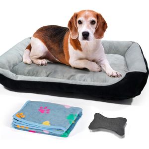 Hondenbed Grote Middelgrote Hond, Wasbaar, Pluizig Hondenbed, Antislip Onderkant, Hondenkussen, Hondenmand, Zachte Vulling, Hondenbank (80 x 60 x 15 cm, Grijs)
