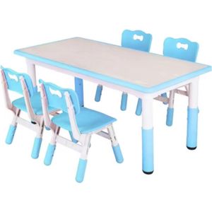 Kindertafel en 4-Stoelenset - In Hoogte Verstelbare Tafel voor Peuters voor Studie, Schrijven en Spelen - Activiteitstafel en Stoelen voor Kinderen - Blauw - 120x60cm