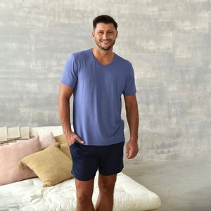 Italian Fashion Dallas heren pyjama met korte mouwen | viscose | blauw- marineblauw S