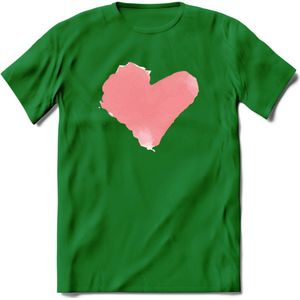 Valentijn Pastel waterverf Hart T-Shirt | Grappig Valentijnsdag Cadeautje voor Hem en Haar | Dames - Heren - Unisex | Kleding Cadeau | - Donker Groen - XXL