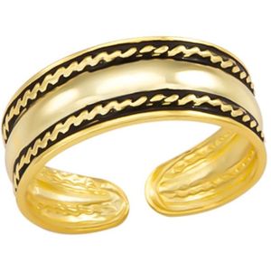 Teenringen | Gold plated teenring, brede band met geoxideerde details
